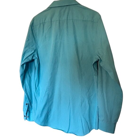 Kenneth Cole Reaction Slim Fit Mens Turquoise Striped Shirt Size 15.5 34-35 - Picture 4 of 12